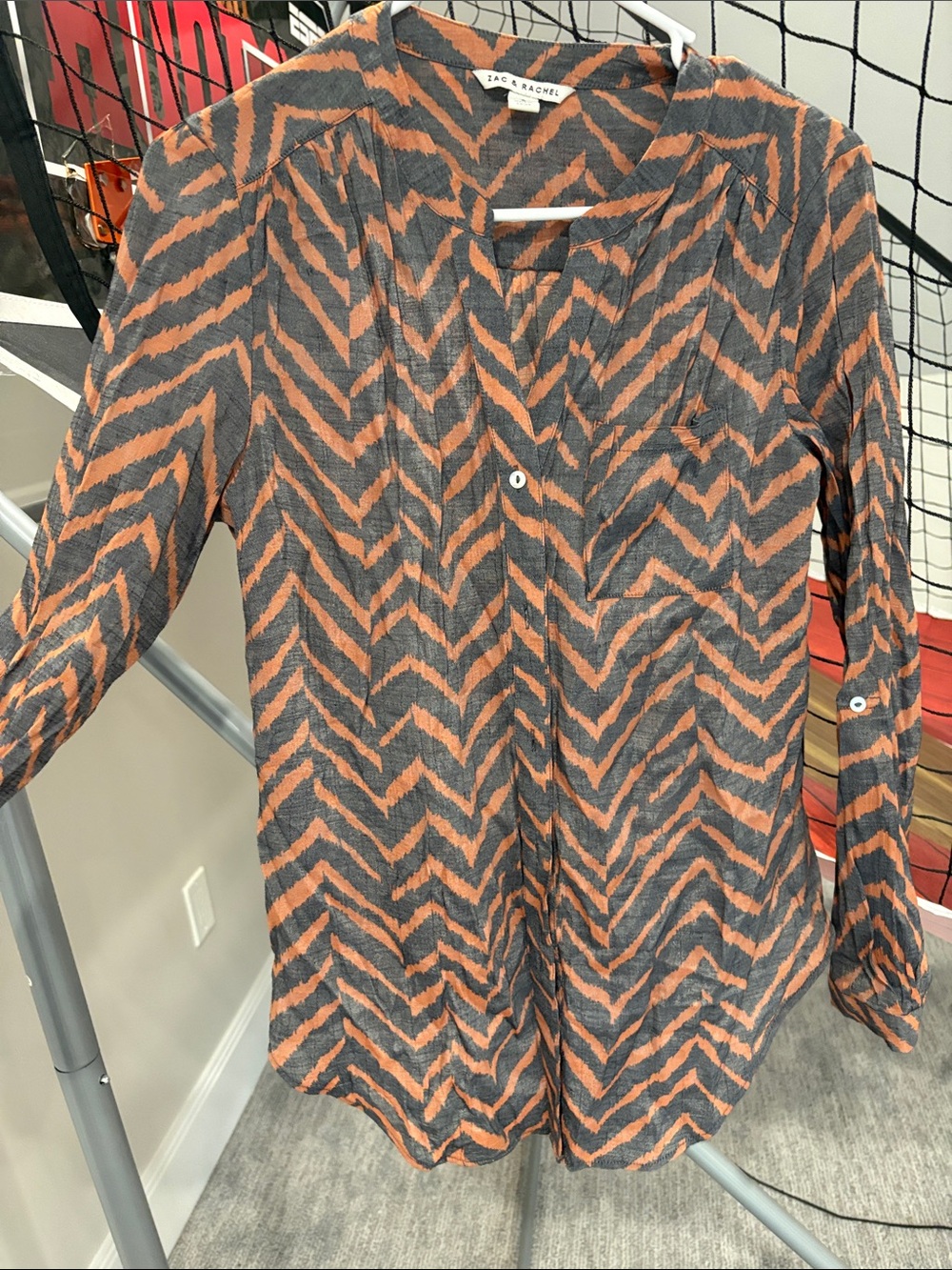 Zac &Rachel Rust and Charcoal Chevron Button-Front Shirt